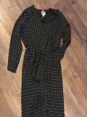 White House Black Market Black & Silver Metallic Midi Dress NEW WITH TAGS